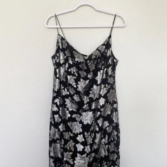 Club Monaco Jacquard Silk-Blend Black/Silver Slip Dress NWOT - Size 4 - Picture 6 of 13